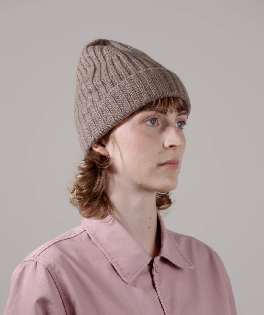 Ribbed Cashmere Beanie - Taupe- Last Chance