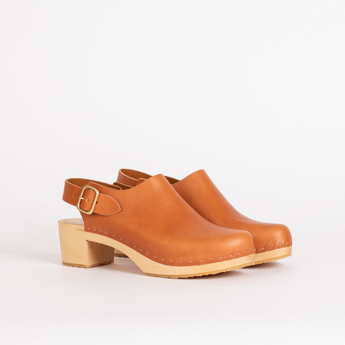 Daphne Block Heel in Whiskey Leather-In stock
